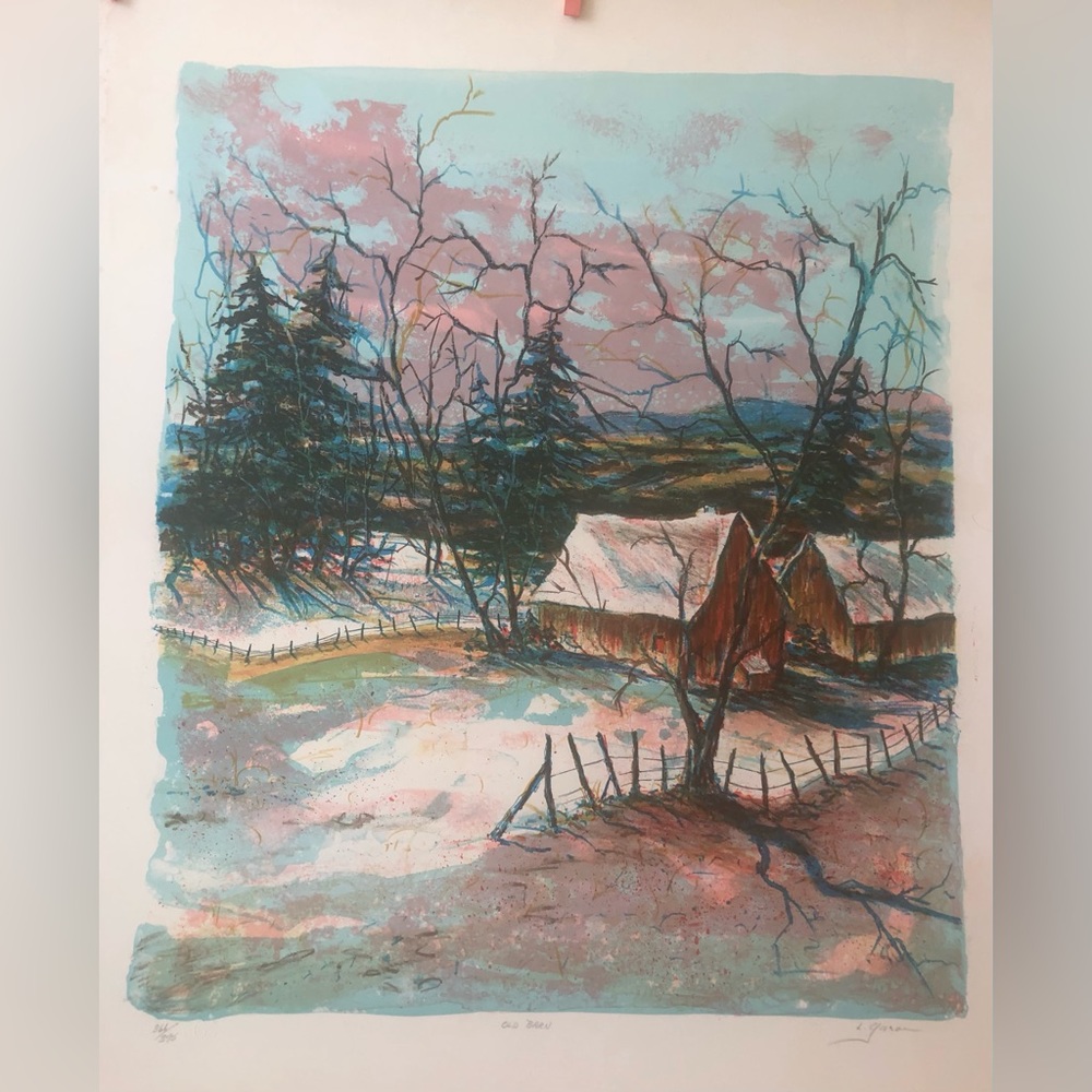 Vintage “Old Barn” Lithograph Hand Signed & Numbered 366/375 Embossed Initials